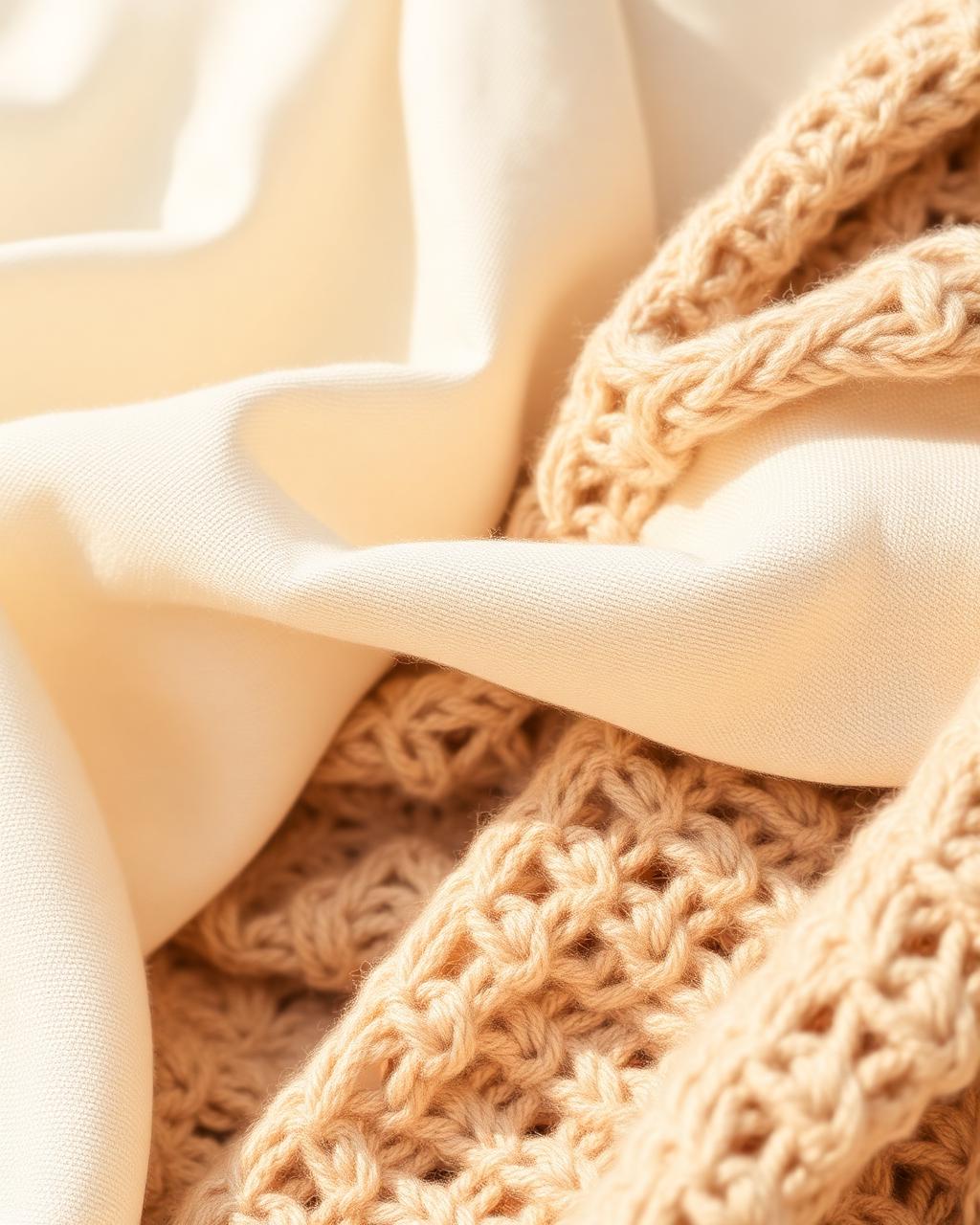 Cremefarbene Leinen- und Strickstoffe